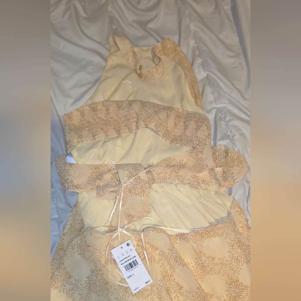 Lush Cream and Tan Floral Dress Size L